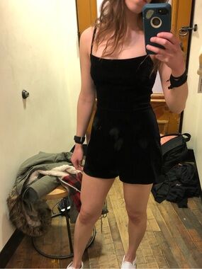 Black Velvet Mini Romper with Thin Straps